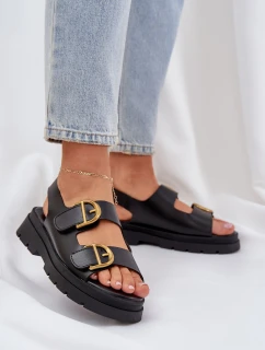 Eko Kožené Sandály S Přezkami Černé Vulinea