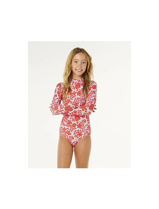 Dívčí plavací kombinéza RIP CURL Sunshine UPF LS Surfsuit – červená, dětská Dívčí plavací kombinéza RIP CURL Sunshine UPF LS Surfsuit – červená, dětská