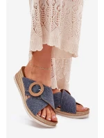 Dámské Pantofle Na Klínu S Dekorativní Přezkou Inblu RV000012 Modré