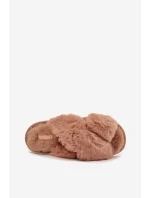 Dámské pantofle s kožíškem a proplétanými pásky Quenelle – camel