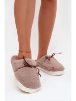 Dámské chlupaté papuče s kokardkou – khaki Minella Dámské chlupaté papuče s kokardkou – khaki Minella