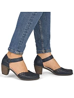 Dámské kožené sandály na jehlovém podpatku pohodlné ažurové tmavě modré Rieker 40902-14 Dámské kožené sandály na jehlovém podpatku pohodlné ažurové tmavě modré Rieker 40902-14