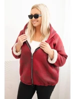 Dámská bunda Plus Size s kapucí a beránkem bordová