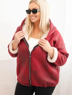 Dámská bunda Plus Size s kapucí a beránkem bordová