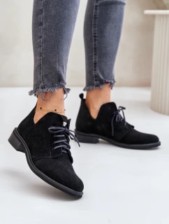 Zazoo 2959 Semišové Polobotky Oxfordky Šněrovací Na Plochém Podpatku Černé
