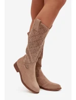 Dámské kozačky s perforací na nízkém podpatku S.Barski HY52-534 béžové Dámské kozačky s perforací na nízkém podpatku S.Barski HY52-534 béžové