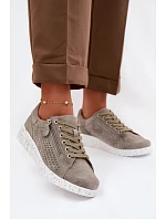 Dámské semišové polobotky se zipem tmavě zelené Cemela