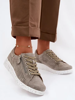 Dámské semišové polobotky se zipem tmavě zelené Cemela