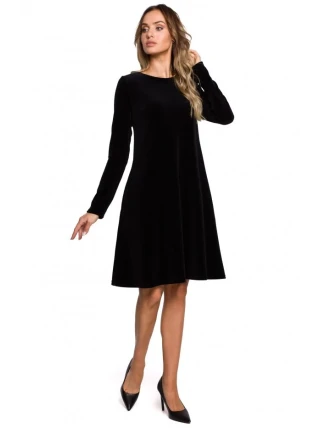 M566 Sametové šaty uvolněného střihu - černé M566 Sametové šaty uvolněného střihu - černé