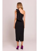 M847 Šaty na jedno rameno s mašlí - černé