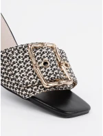 Výborné Czarno-biały  nazouváky dámské na širokém podpatku