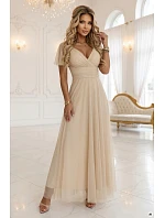 635-9 MELANIA dlouhé třpytivé svatební šaty s výstřihem a krátkými rukávy - béžové 635-9 MELANIA dlouhé třpytivé svatební šaty s výstřihem a krátkými rukávy - béžové