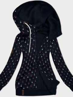 Černá teplá rozepínací mikina se vzorem kotev (2307)