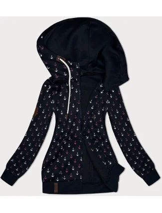 Černá teplá rozepínací mikina se vzorem kotev (2307)