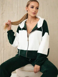 Souprava žebrovaného veluru mikina + kalhoty tmavě zelená