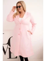 Dámský kabát Plus Size klasický s knoflíky a límečkem cukrově růžový