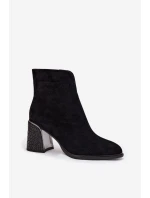 Dámské kotníkové boty Vinceza na sloupku s tlačeným vzorem – černé