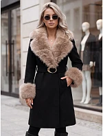 Dámský kabát s odnímatelným kožešinovým límcem, černý, FashionStreet TY6067 Dámský kabát s odnímatelným kožešinovým límcem, černý, FashionStreet TY6067