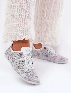 Dámské Kožené Polobotky Z Přírodní Kůže Vzorované Artiker 56C2688 Bílé