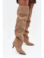 Náklopové dámské kozačky na podpatku béžové Ysolienne
