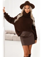 650-1 Teplý rolák oversize s širokými rukávy - čokoládový