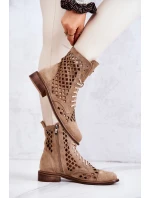 Zazoo 2695 děrované kožené boty Camel