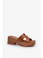 Zazoo 40412 Kožené elegantní dámské žabky s zlatým ozdobou hnědé