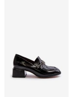 Lakované lodičky na podpatku černé S.Barski MR38-960