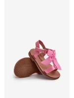 Lakýrované dětské sandálky s mašlí na suchý zip růžové Joratia