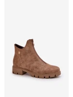 Zateplené dámské botky s odřením z eko kůže hnědo-zlaté Verietta Zateplené dámské botky s odřením z eko kůže hnědo-zlaté Verietta