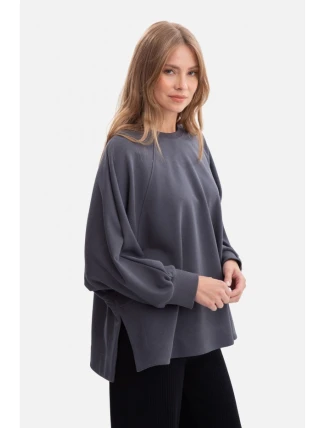 B306 Pletená mikina uvolněného střihu - ocelová