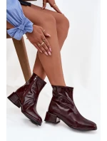Dámské kožené botky na podpatku D&A, zateplené – bordó