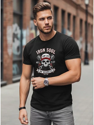 Pánské bavlněné tričko s potiskem automobilů černé FashionStreet NX0142R Pánské bavlněné tričko s potiskem automobilů černé FashionStreet NX0142R