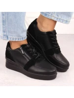 Černé dámské kožené tenisky na podpatku Sergio Leone PB236-S