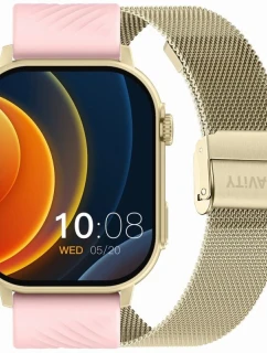 Chytré hodinky Gravity GT15-7 Růžový silikonový řemínek + zlatý náramek