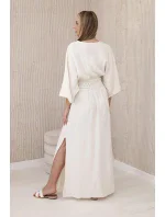 Mušelínové šaty s výšivkou v pase světle béžová