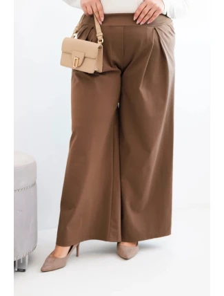 Dámské kalhoty Plus Size s širokými nohavicemi a plisováním camelové