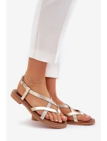 Kožené Ploché Sandály S Propletenými Pásky Zazoo 40429 Zlaté