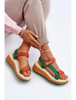 Dámské sandály na platformě a klínku Big Star zeleno-oranžové Dámské sandály na platformě a klínku Big Star zeleno-oranžové