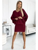 402-4 Netopýří šaty s výstřihem - vínové s brokátem 402-4 Netopýří šaty s výstřihem - vínové s brokátem
