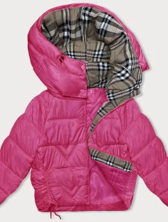 Dámská bunda ve fuchsijové barvě pro přechodné období s károvanou podšívkou (842)