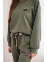 Dámská souprava z viskózy s mikinou a kalhotami khaki masełkowy