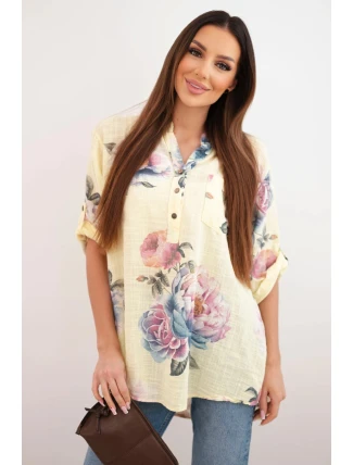 Dámská bavlněná halenka s květinovým vzorem žlutá