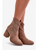 Zdobené dámské boty na podpatku z eko semiše hnědé S.Barski HY42-029 Zdobené dámské boty na podpatku z eko semiše hnědé S.Barski HY42-029