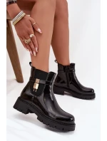 Lakované kotníkové boty s vyhříváním se zlatým detailem černé Talyra Lakované kotníkové boty s vyhříváním se zlatým detailem černé Talyra