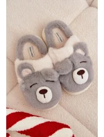 Dámské chlupaté papuče s motivem medvídka – šedé Galine