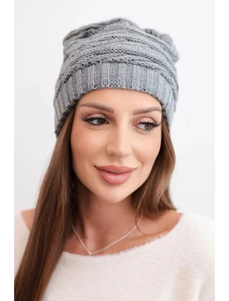 Dámská zimní čepice s klasickým pruhovaným pletením K439 šedá