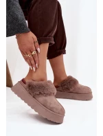 Dámské sněhule Querina na platformě s kožešinou a výšivkou – tmavě béžové