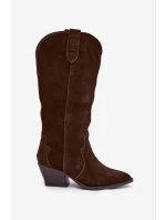 Dámské kožené semišové zateplené kovbojky Urselle – čokoládové