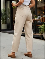 Dámské kalhoty s vysokým pasem a záševky v tmavě béžové barvě FashionStreet UY2902